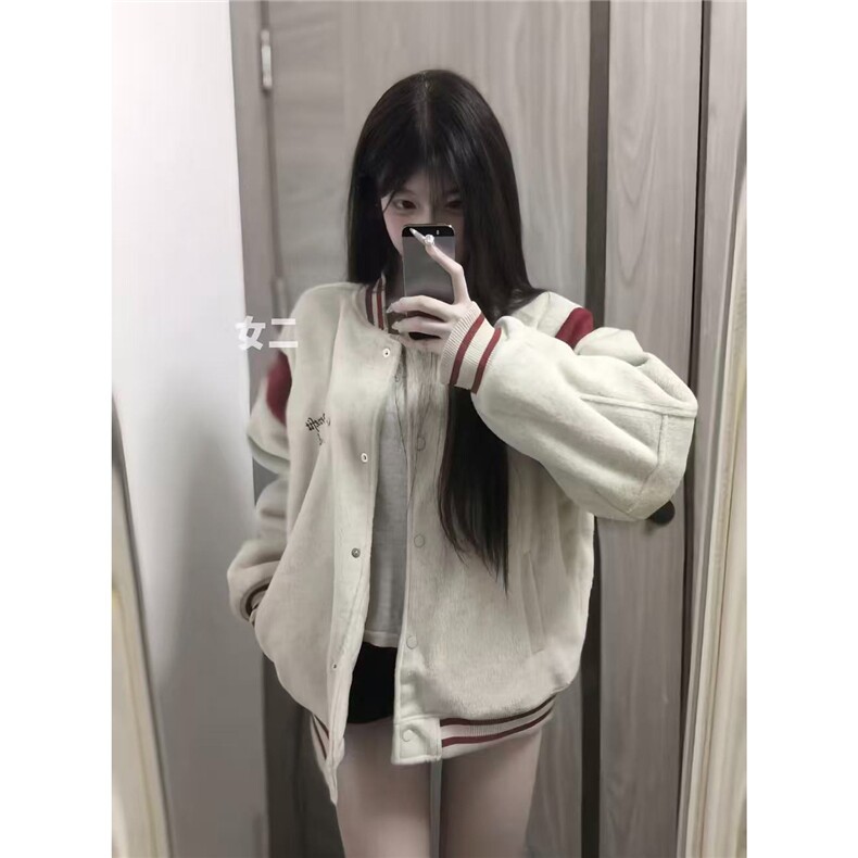 拼接撞色美式棒球服外套女春秋2025新款学生减龄宽松百搭上衣,女装短外套,星座506A