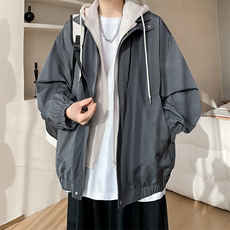 春季大口袋假两件连帽夹克大码新款夹克外套XZ102B-1-JK2566P75，男装夹克，星座102B-1