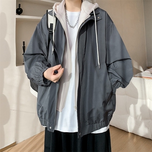 春季大口袋假两件连帽夹克大码新款夹克外套XZ102B-1-JK2566P75图片