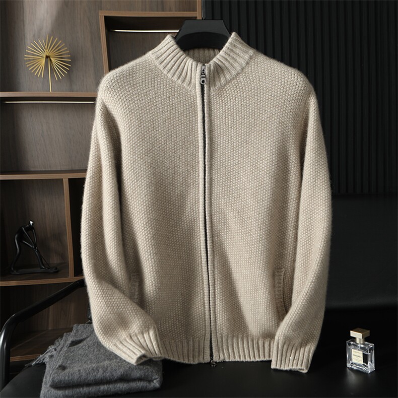 时尚男士秋冬新款羊绒开衫舒适休闲简约纯色高品质保暖外套，男装羊绒开衫，台绒羊绒