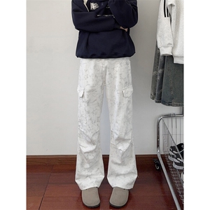 B221美式ins高街暗黑印花宽松工装牛仔裤LK24390-特P46控78图片