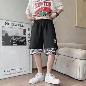 休闲短裤男韩版潮流假两件高街帅2024春夏季新款运动裤K3378-P30图片