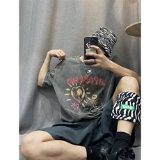 抖音得物供货240克重磅现货宽松美式纯棉水洗做旧印花T恤ATSX11，男装T恤，电商A443