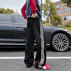 XK60022-P35条纹休闲裤男春秋款潮牌痞帅炸街宽松运动裤青少年，男装休闲裤，电商A178