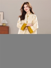 冬季新款加厚棉衣新中式重工提花珍珠扣立领拼接款两面穿外套女，女装棉衣/棉服，央宝儿