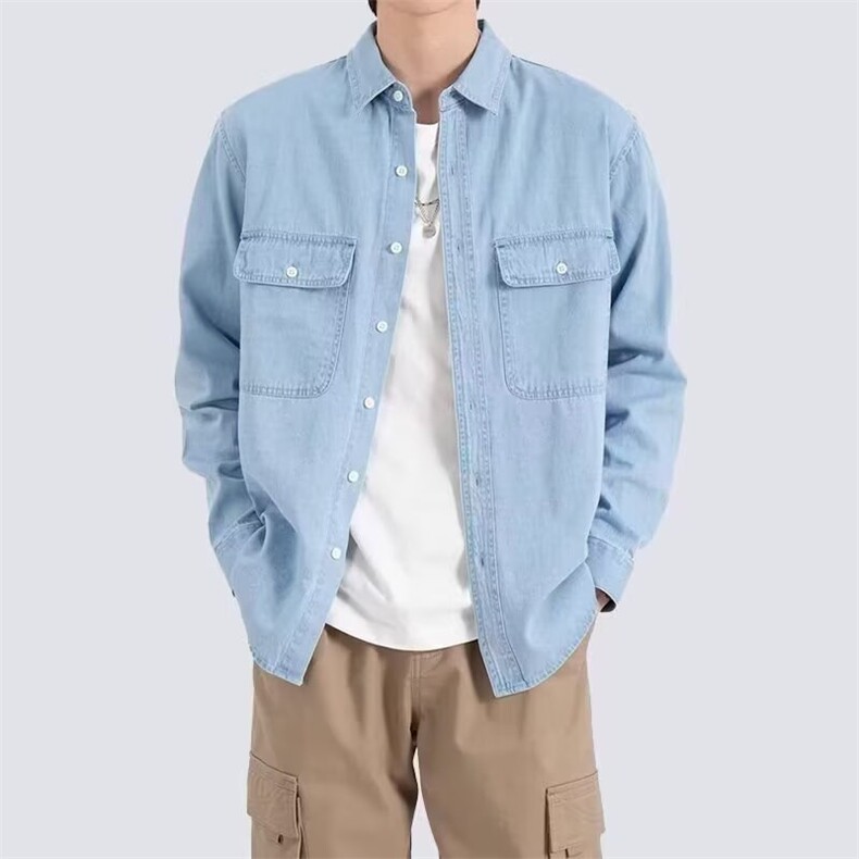 【006】牛仔衬衫男宽松长袖水洗休闲衬衣薄外套A079-CS1102-P47,男装衬衫,电商A079
