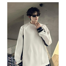 [003]拼接底摆开叉设计感流行高品质长袖T恤A079-T27-P40，男装T恤，电商A079