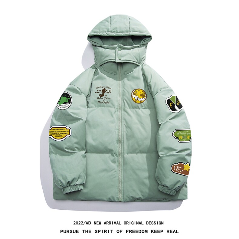 白底22冬季新款时尚潮流炸街保暖连帽棉衣MY221P115控158,男装棉衣,电商A247-1