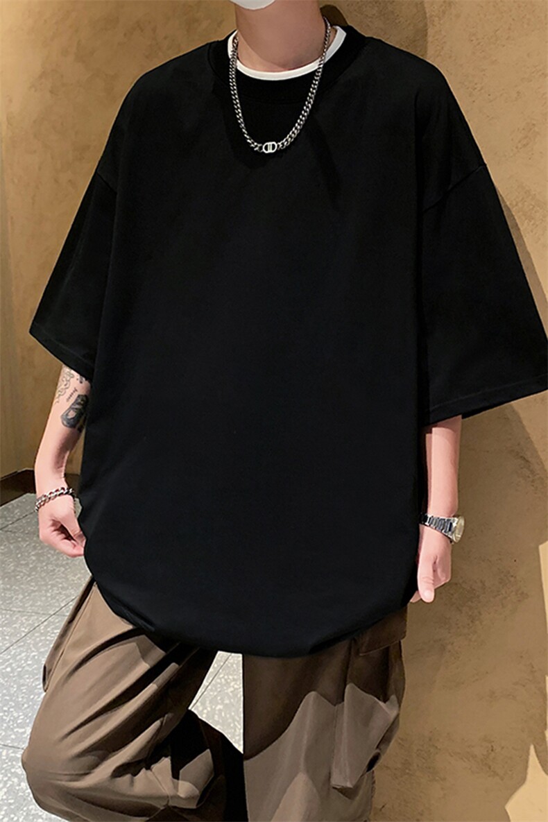 简约纯色百搭基础款短袖t恤男220g精梳棉纯棉上衣潮TX600-特P22,男装T恤,电商A178