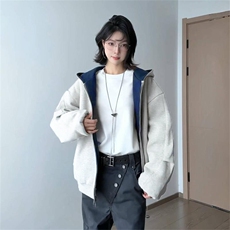 抖音得物高品质二开26春装美式重磅宽松结构双面连帽卫衣外套W68，女装短外套，电商A486-1