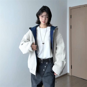抖音得物高品质二开 26春装美式重磅宽松结构双面连帽卫衣外套W68图片