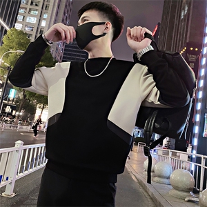 Y33/P58控78 春季简约百搭几何撞色黑白拼接套头卫衣男黑首1图片