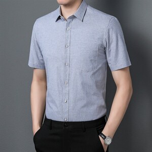 夏季2023新款短袖衬衫男士商务修身休闲上衣衬衣潮流图片