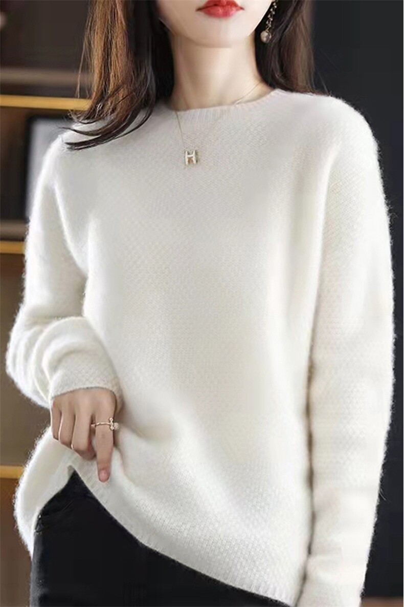 加厚圆领桂花针羊毛衫秋冬新款女装女宽松大码,女装羊毛衫,唯若美羊绒