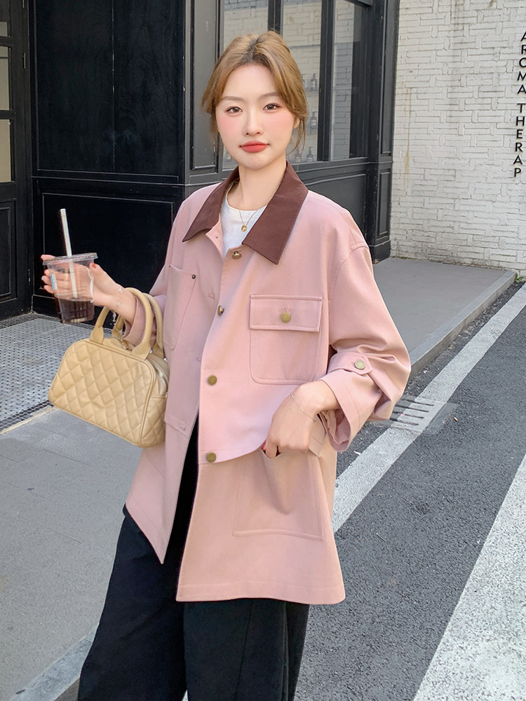 【现货】新款粉色撞色外套082-6630P150K218,女装风衣,浙宝192（原082）