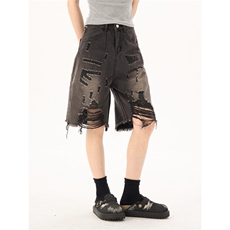 1541-P40美式渐变暗黑风流苏牛仔裤女宽松系五分裤短裤夏，女装牛仔裤，电商A306A