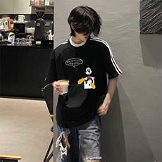 抖音得物高品质二开240克宽松纯棉美式潮牌三条杠织带短袖T恤，男装T恤，电商A486
