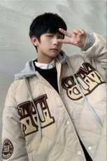 港风新款夹棒球服男连帽假两件衣袄外套潮X1213-MY22-P125，男装棉衣，星座1213