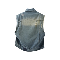 春夏美式复古水洗磨毛边短款牛仔马甲男无袖宽松潮流帅气坎肩上衣，男装背心/马甲，星座302B