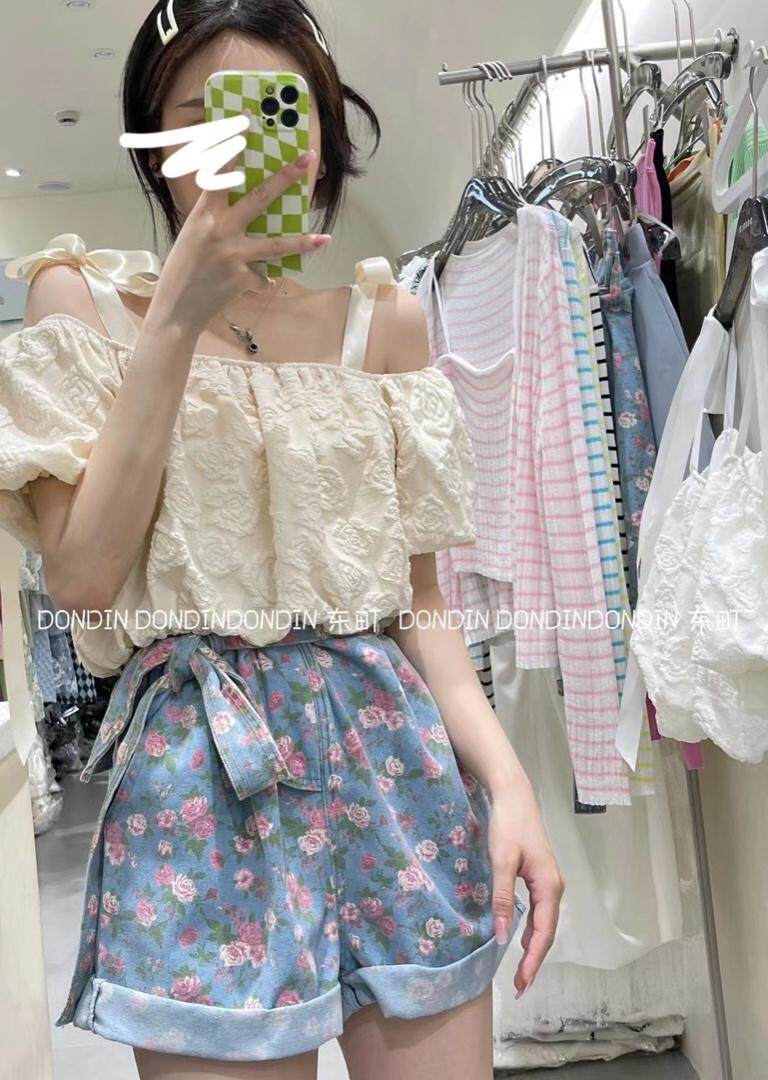 现货丝带蝴蝶结漏肩小衫，其它，东町