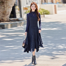 2025年秋季新款女时尚气质优雅针织打底衫显瘦吊带连衣裙两件套，女装套装/套裙，艾贝斯