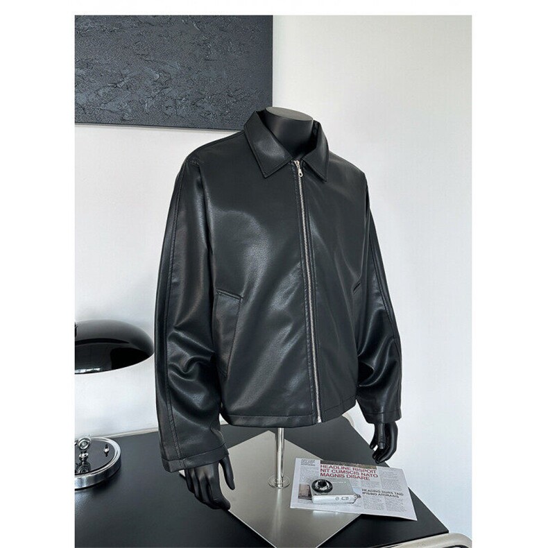 美式复古翻领皮衣外套男设计感拉链pu皮机车服夹克潮JK08568-P73图片