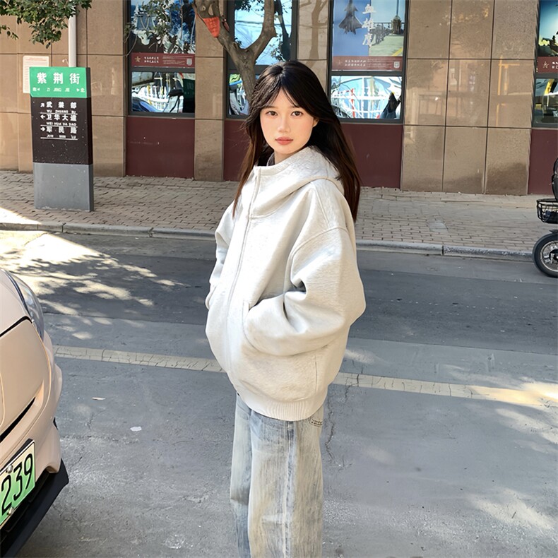 抖音得物高品质25秋冬美式高街宽松结构防风高领连帽卫衣外套W60,男装卫衣,电商A486