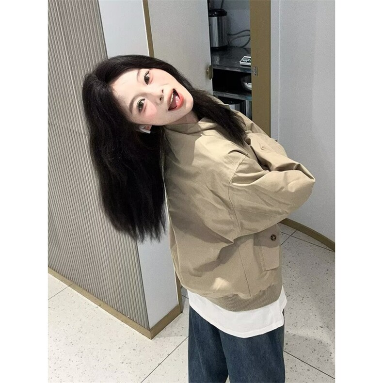 美式高街立领冲锋衣女春秋新款宽松百搭休闲工装夹克外套女小个子,男装夹克,星座506A