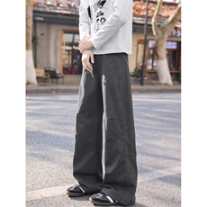 抖音品质美式褶皱拼接设计宽松百搭弯刀裤B315-K26035-特p45控88，男装休闲裤，电商B315
