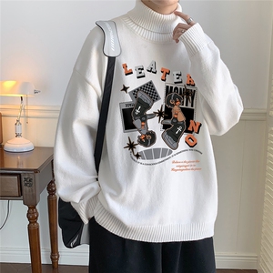港风 秋冬高领针织宽松翻领加厚毛衣男情侣 M6932 P60控78图片