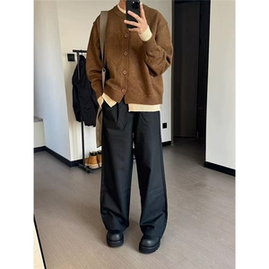 美式慵懒风假两件针织外套男纽扣开衫毛衣宽松百搭上衣LMC033-P68图片