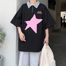 夏季新款港风美式几何通铺刺绣牛仔POLO领短袖T恤ins男ZX440-P28，男装T恤，星座313A(原308A-2)