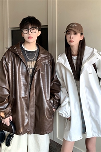 1鳄鱼纹连帽冲锋衣大码M-5XL面层：PU皮夹克男JK8744P90控128图片