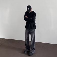 潮欧美vibe风复古水洗做旧闪电纹牛仔裤男高街青少年微喇显瘦裤子，男装休闲裤，星座506A