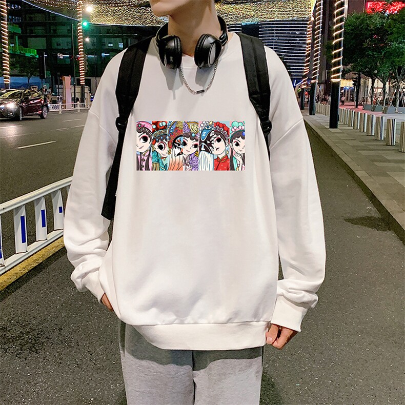 S6250-P28  京剧脸谱风秋季圆领卫衣男大码韩版宽松长袖外套图片