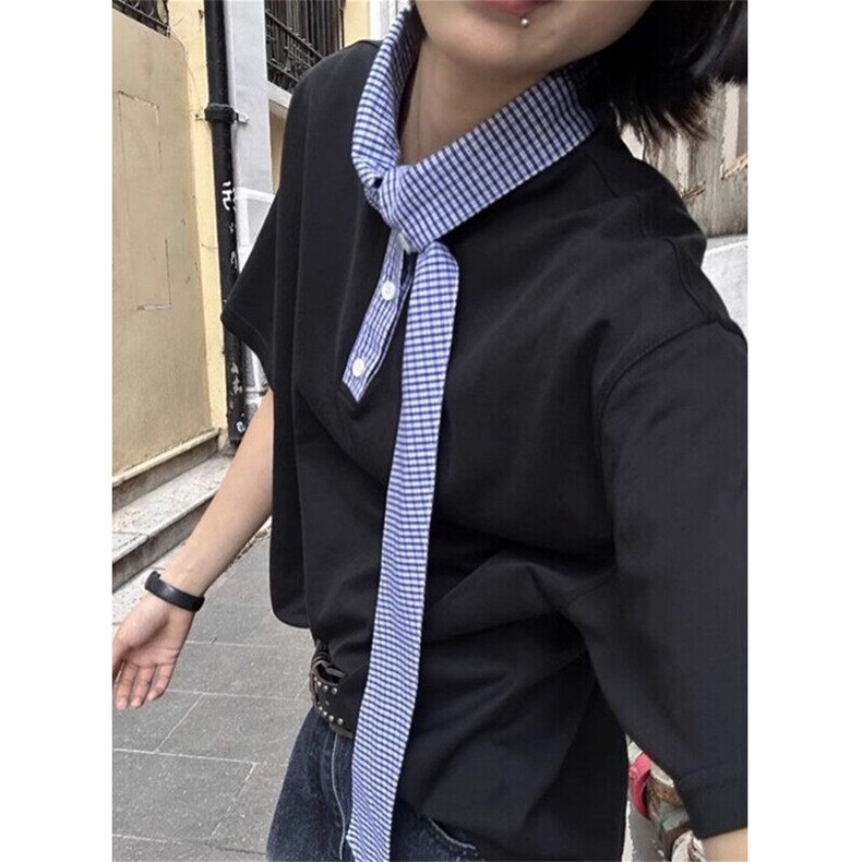 航海领飘带短袖T恤男夏季海边设计感半袖体恤拼接美式潮牌五分袖,男装T恤,星座1116A（原606A-3）