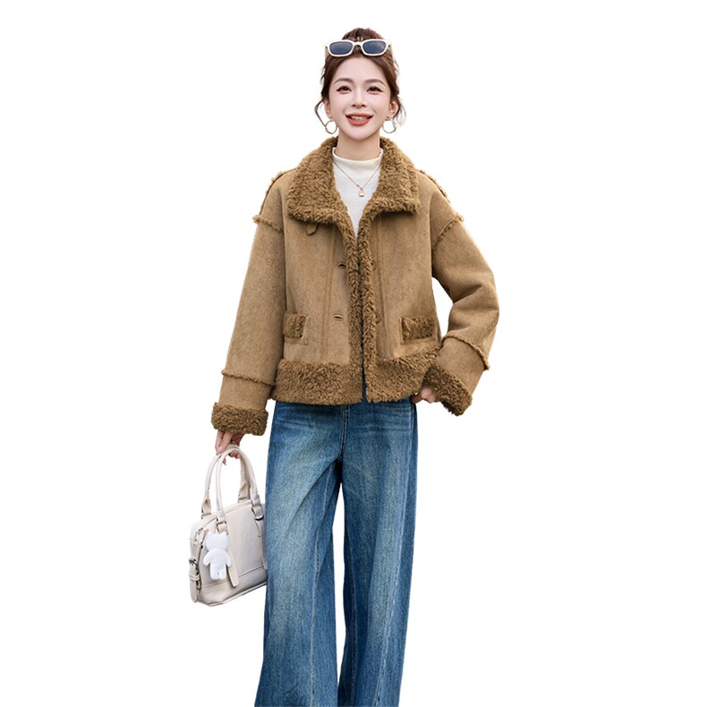 2025冬季加厚皮毛一体立领外套,女装棉衣/棉服,维一诺（1D095）