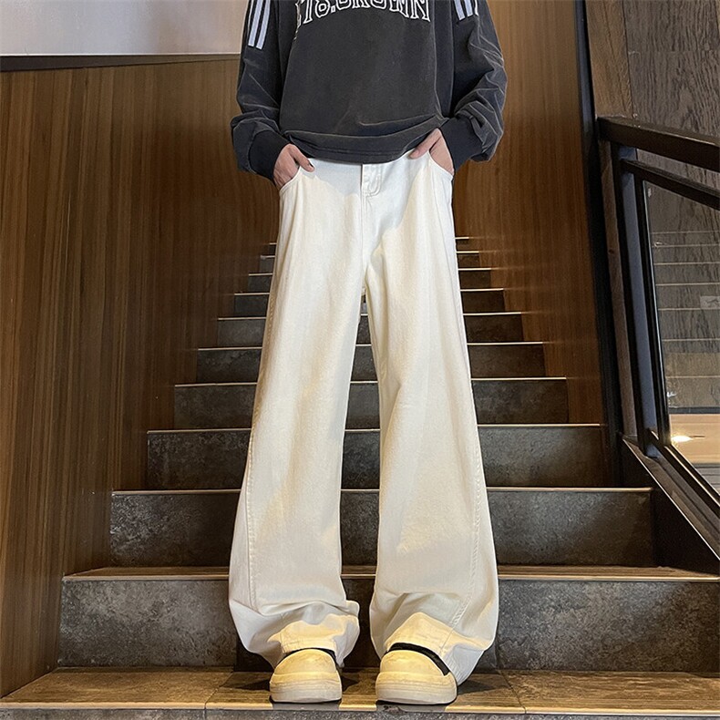 库存充足白色阔腿裤全棉宽松直筒牛仔裤子男女款3028/P49，男装牛仔裤，星座902A