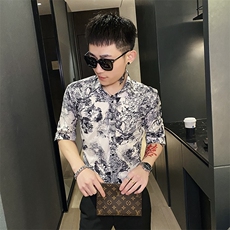 312A-116-P55新款社会小伙中袖衬衫韩版潮流男士五分袖衬衣A，男装T恤，星座312A-5