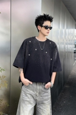 8XL-M满天星轻奢烫钻宽松版落肩纯棉短袖T恤新款夏百搭上衣DX337，男装T恤，电商D206-1
