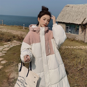 冬装撞色加厚中长款面包服棉服图片