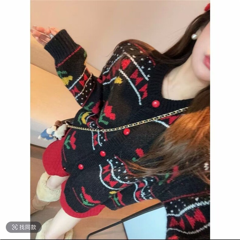1506A/G65710/P63秋冬圣诞氛围慵懒宽松上衣针织外套图片