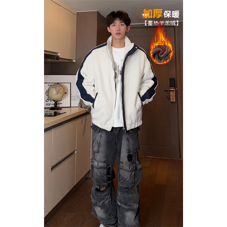 痞帅宽松立领加厚羊羔绒外套男秋冬新款休闲棉衣-A1440TP90控145,男装夹克,电商B241