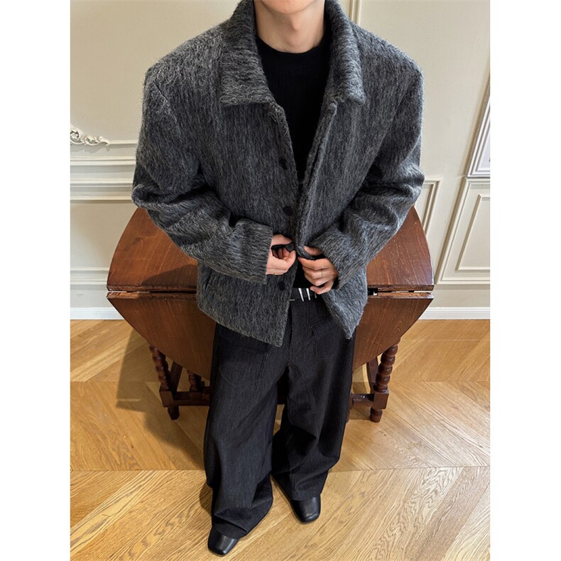 517A-8-Y82-P100冬季长毛单面毛呢大衣韩式短款加厚加棉外套，男装毛呢大衣，星座517A-8（原B282）