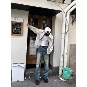 百搭流行美式复古大理石纹皮衣外套男春秋高级感皮夹克JK849