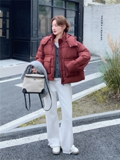 高级感安哥拉红羽绒服女小个子2025冬季新款加厚保暖连帽面包服，女装短外套，2B156