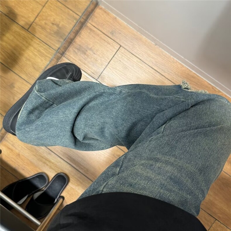 破洞牛仔裤男夏季设计感小众做旧水洗宽松直筒长裤子N1001，男装牛仔裤，星座1116A-1（原606A）