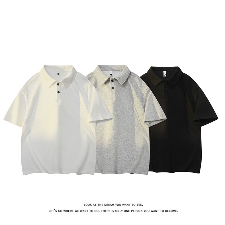 日系拼接polo衫短袖T恤男士夏季宽松潮牌五分袖T3641-特价P25图片
