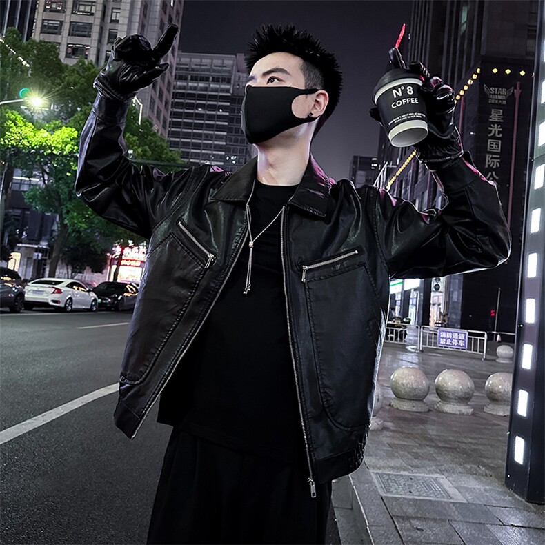 2025秋季新款皮衣男潮流休闲翻领机车皮夹克外套A368-P3305-P118,男装夹克,电商A368