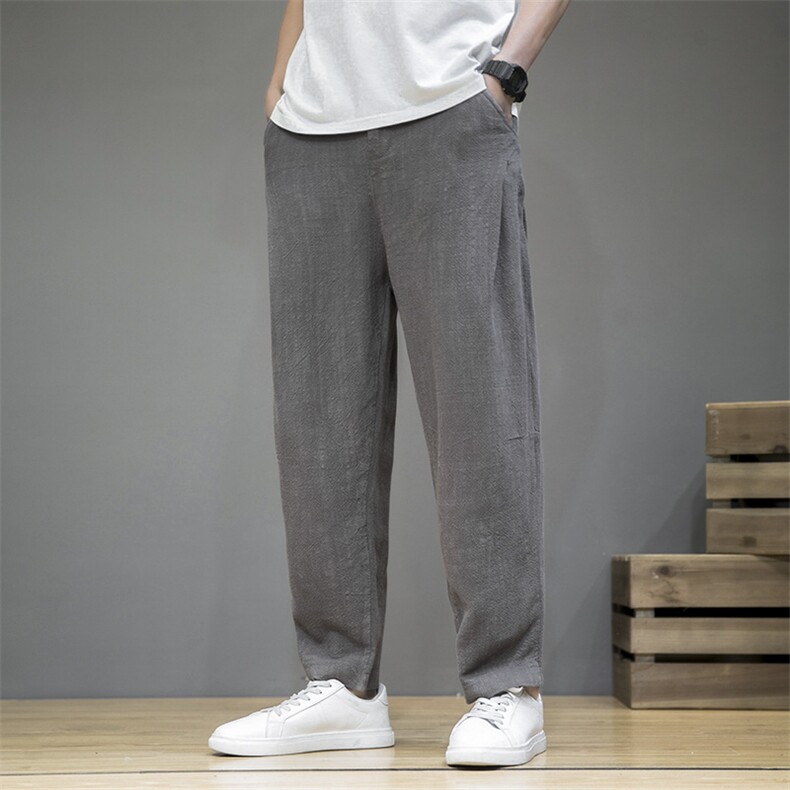 春季中国风男装棉麻休闲裤复古亚麻哈伦小脚裤6008-1/K031/P75图片